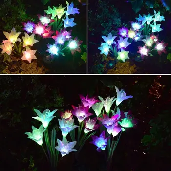 3pcs/masse soldrevet Lys med 12 Lilje Blomst, Multi-Farve Skiftende LED Udendørs Sol Landskab Belysning Lys til Haven