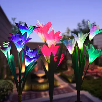 3pcs/masse soldrevet Lys med 12 Lilje Blomst, Multi-Farve Skiftende LED Udendørs Sol Landskab Belysning Lys til Haven