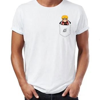 Kortærmet T-Shirt Naruto Pocket Tee Naruto Uzumaki Mandlige Sommeren Bomuld Stof Streetwear Brugerdefinerede Besætning Hals Tøj Japan Animationsfilm