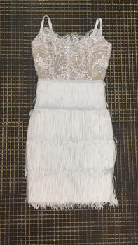 Sexet Tassel Kvinder Bandage Dress Elegant Mini Længde Bodycon Prom Party Dress Vestidos Strand Slid 2018 Ny