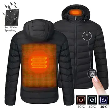 2020 Nye Mænd Vinter Varm USB-Varme Frakke Mænd Intelligent Termostat Ren Farve Hooded Coat Vinter Udendørs Camping Sne Kører Pels