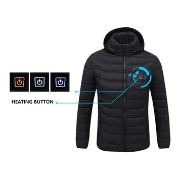 2020 Nye Mænd Vinter Varm USB-Varme Frakke Mænd Intelligent Termostat Ren Farve Hooded Coat Vinter Udendørs Camping Sne Kører Pels