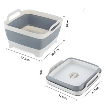 Folde Håndvask Silikone Skål Sammenklappelige Badekar med Afløb Plug Bære Håndtag Håndvask Afløbsbakke Vask Dørslag til Camping