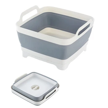 Folde Håndvask Silikone Skål Sammenklappelige Badekar med Afløb Plug Bære Håndtag Håndvask Afløbsbakke Vask Dørslag til Camping