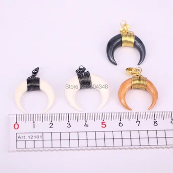5pcs Lille Halvmåne form Okse Ben Vedhæng af Perler, Guld / sort farve Metal Wire Dobbelt Horn Smykker Charms