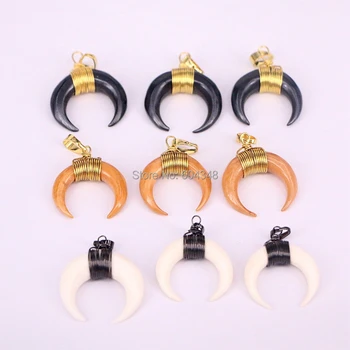 5pcs Lille Halvmåne form Okse Ben Vedhæng af Perler, Guld / sort farve Metal Wire Dobbelt Horn Smykker Charms