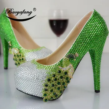 2019 Dame bryllup sko Grønne Vand Boret Phoenix Runde-Ledes højhælede Crystal Sko Bruden brudepige er bryllup sko