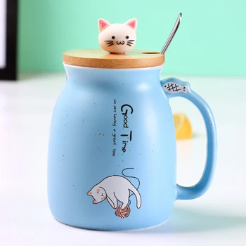Kreativ farve kat varme-resistente Krus tegnefilm med låg 450ml cup killing og keramisk krus børn cup kontor Drinkware gave