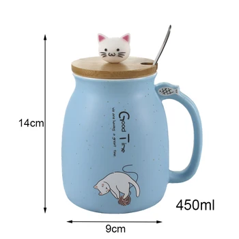 Kreativ farve kat varme-resistente Krus tegnefilm med låg 450ml cup killing og keramisk krus børn cup kontor Drinkware gave