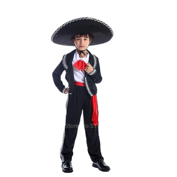Børn Spanske Piger Flamenco Mexicanske Dreng Mariachi Amigo Karneval Fest Cosplay Fancy Sceneoptræden Kostume Hat Sæt