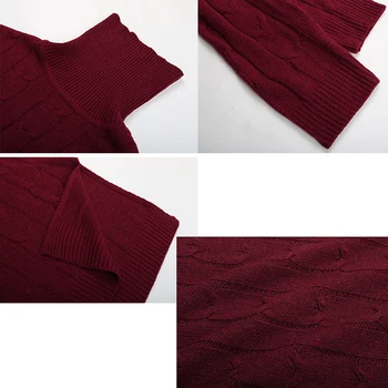 Efterår Forår Høj Turtle Neck Sweater Kvinder ' s Side Split Pullovere Vin Rød kabelstrik Trøjer til Kvinder Falder 2020 Tøj