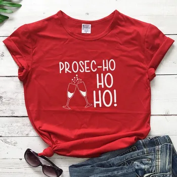 Prosec HO HO HO! Jul T-Shirt Sjovt Korte Ærmer Glædelig Jul Vin Jubel Ferie Tee Tumblr Æstetiske Bomuld Top