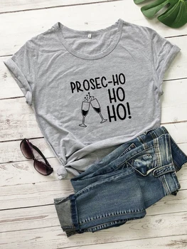 Prosec HO HO HO! Jul T-Shirt Sjovt Korte Ærmer Glædelig Jul Vin Jubel Ferie Tee Tumblr Æstetiske Bomuld Top