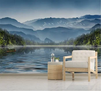 Tilpasset 3D tapet vægmaleri nye Kinesiske stil blæk maleri landskab-TV sofa baggrund væggen