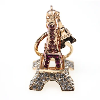 100pcs gratis shipping Engros Mode Krystal Rhinestone 3D Eiffeltårnet Valentine ' s Day Smykker gave Nøglen/nøglering