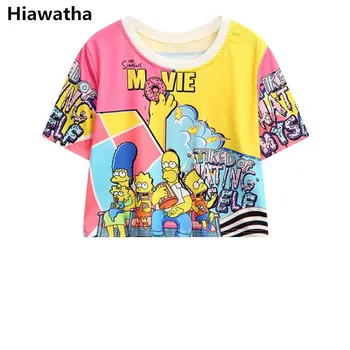 Hiawatha Kvinder Afgrøde Toppe I 2020 Sommeren Tegnefilm Trykt kortærmet T-Shirt Pige Donuts O-neck T-Shirts T3359