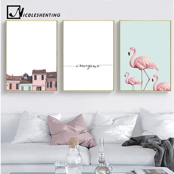 Flamingo Blomst Ocean Væg Kunst, Lærred, Plakat Nordisk Minimalistisk Print Maleri Skandinaviske Dekoration Billede Stue Indretning