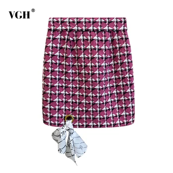 VGH Elegante Trykt Plaid Nederdel For Kvinder med Høj Talje snøre Sløjfeknude Mini Hit Farve Nederdele Kvindelige Mode Nyt Tøj 2020 Tidevandet
