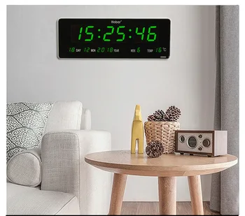 Aluminium legering digital LED-ur med kalender,Kontor, stue vægur,Elektronisk temperatur - /hygrometer