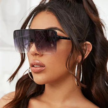 Overdimensionerede Et Stykke Square Solbriller Kvinder Mænd Luksus Mærke Vintage Uindfattede solbriller Stor Oculos Feminino De Sol UV400