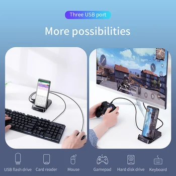 Baseus 7-i-1 USB-C-HUB telefonholder Type C-Dockingstation for Huawei P40 Mate 30 Samsung S20 S9 til USB 3.0 USB-HUB Type C-HUB