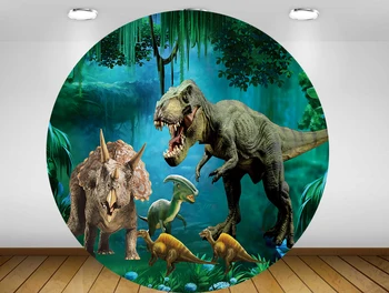 Runde cirkel baggrund baggrund Jungle dinosaur baby shower, fødselsdag part indretning slik tabel banner stof YY-208