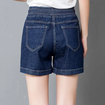 Sommeren tynd denim shorts kvindelige fat løs i stor størrelse casual shorts elastisk talje college Tøser shorts i mørkeblå shorts