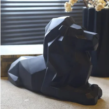 Moderne Abstrakte Løve Skulptur Harpiks Dyr Statue Figur Geometriske Stil Hjem Desktop Kontor Dekoration X2388