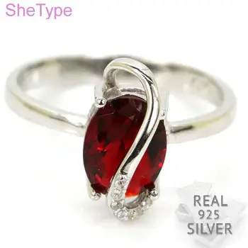 Henrivende 2,7 g Toppen over med Rødt Blod Ruby Naturlige Cubic Zirconia Ægte 925 Solid Sterling Sølv Ring, 14x7mm
