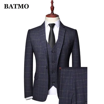 BATMO 2021 nye ankomst foråret plaid casual passer til mænd,mænds bryllup kjole,jakker+bukser+vest 9202
