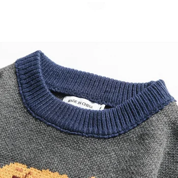 Bjørn Harajuku Retro-Trendy Herre Sweater Strikket Runde Krave Sweater MenWinter Preppy Stil Pullover Sweater Koreanske Toppe