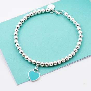 Kvinder er rent sølv, originale mærke hjerte-formet 925 damer rundt perle armbånd-perle-kæde kærlighed vedhæng