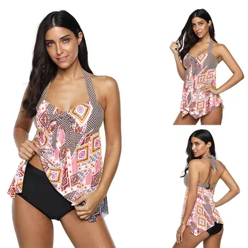 Bikini 2020 Mujer Kvinder Plus Size Vintage Print Tankini Swimjupmsuit Swimsuit Badetøj Badetøj Brazilian Bikini sæt