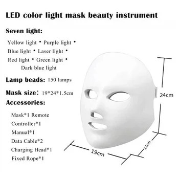 Led Facial Mask 7 farver LED-Foton Terapi Maske Foryngelse Rynke Acne Fjernelse Ansigt Skønhed Spa hudpleje