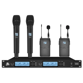 Professionelt UHF trådløst mikrofon system 4 kanal håndholdte mikrofon familie KTV part trådløse mikrofon