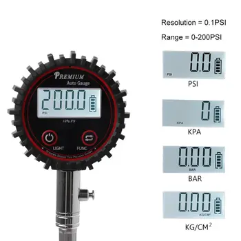LCD-Display Digital Dæk Luft manometer 200 PSI Høj Nøjagtighed Barometre Overvågning Værktøjer Tester for Bil, Motorcykel, Cykel