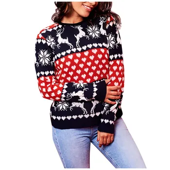 Nyt Design Vinter Varm Dame Julen Rensdyr Trykt O-hals langærmet Sweatshirt Toppe, Mode Damer Sweater