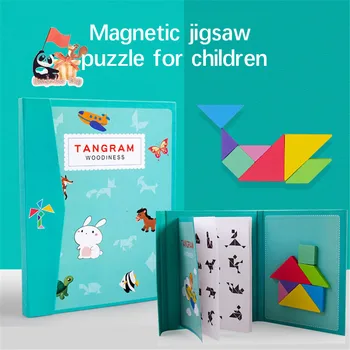 OOTD 96 Gåder Magnetiske Tangram Kids Legetøj Montessori Pædagogiske Magiske Bog Passer til Forældre, Familie Miljø Samle Spil