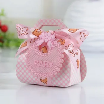 60pcs DIY Papir Bryllup Gave Barnedåb Baby Shower Fest Fordel Kasser Candy Box med Bib-Tags og Bånd