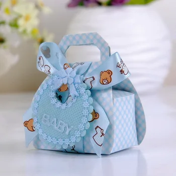 60pcs DIY Papir Bryllup Gave Barnedåb Baby Shower Fest Fordel Kasser Candy Box med Bib-Tags og Bånd