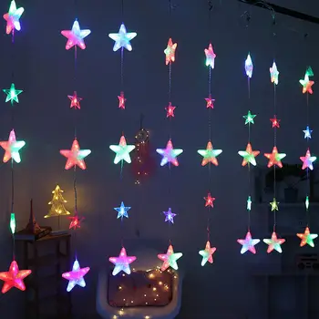 FENGRISE Snefnug Moon Star LED Curtain Lys Glædelig Jul Dekoration til Hjemmet Natal 2020 Xmas Gaver Happy New Year 2021