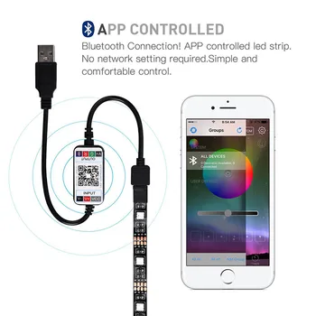 1 sæt APP Bluetooth-RGB LED Strip Light 1m 2m 3m 5m SMD 5050 DC 5V USB-Kabel, Power Fleksibel Lampe, TV Baggrundsbelysning Ledstrip