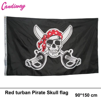 Hot 90*150 cm rødt tørklæde Kraniet Pirat Polyester Flag Høj Kvalitet Fører boligindretning