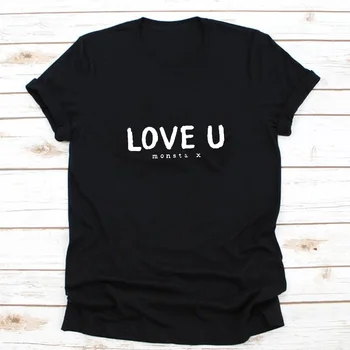 Love U Monsta X T-Shirt til Kvinder Kpop, Der Gør, at Du Elsker T-Shirt Afslappet Alligator MonstaX T-shirts Monbebe K-Pop-Fandom Tøj