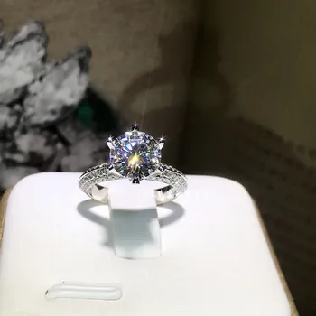 Solitaire 1ct Lab Diamant Ring, Ægte 925 sterling sølv Engagement Bryllup band Ringe til Kvinder moissanite Smykker Gave