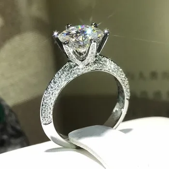 Solitaire 1ct Lab Diamant Ring, Ægte 925 sterling sølv Engagement Bryllup band Ringe til Kvinder moissanite Smykker Gave