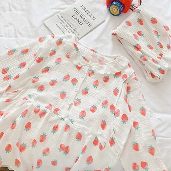 Mode Blomster Tynd Gaze Bomuld Barsel Gravid Pyjamas Amning Nattøj Efter Fødslen, Amning Graviditet Nattøj