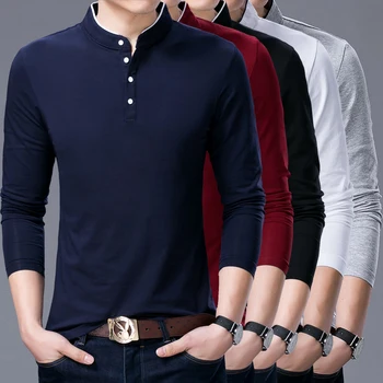 Hot Sell 2021 Nye Mode Mærke Tøj Polo Shirt Herre langærmet Slim Fit Drenge Mandarin Colla Polos Casual Mænds Tøj