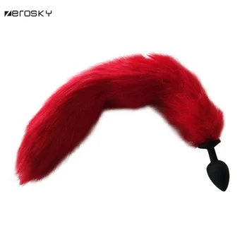 Zerosky Sexy Red Fox Tail Anal Plug-Silicone Butt Plug Sex Legetøj til Kvinder, Mænd Cosplay Fox Tail Anal Plug for Voksen Spil
