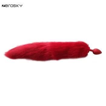 Zerosky Sexy Red Fox Tail Anal Plug-Silicone Butt Plug Sex Legetøj til Kvinder, Mænd Cosplay Fox Tail Anal Plug for Voksen Spil